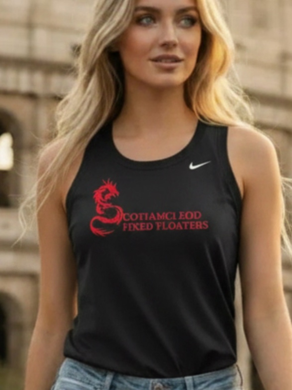 Nike Dri-Fit Black Graphic Tank Top Red Dragon ScotiaMcLeod Slim XS